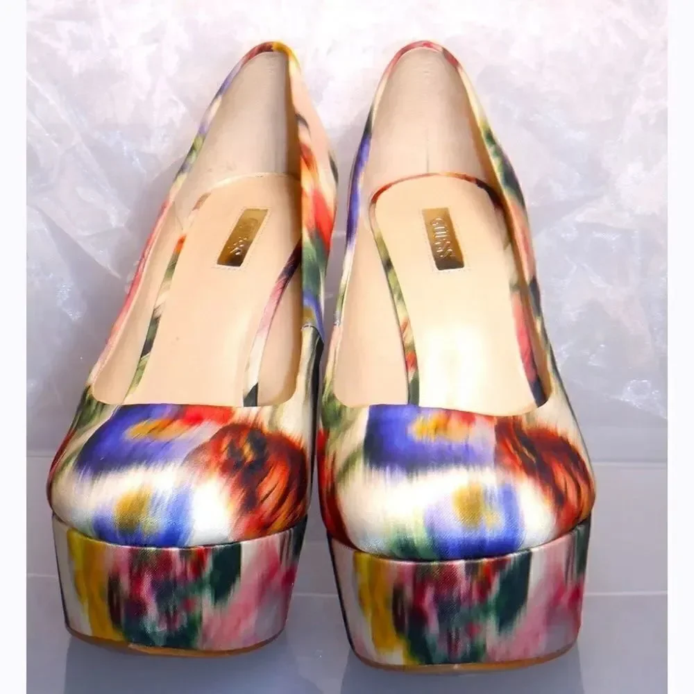 Guess multi-color swirl platform stilleto versatile heels